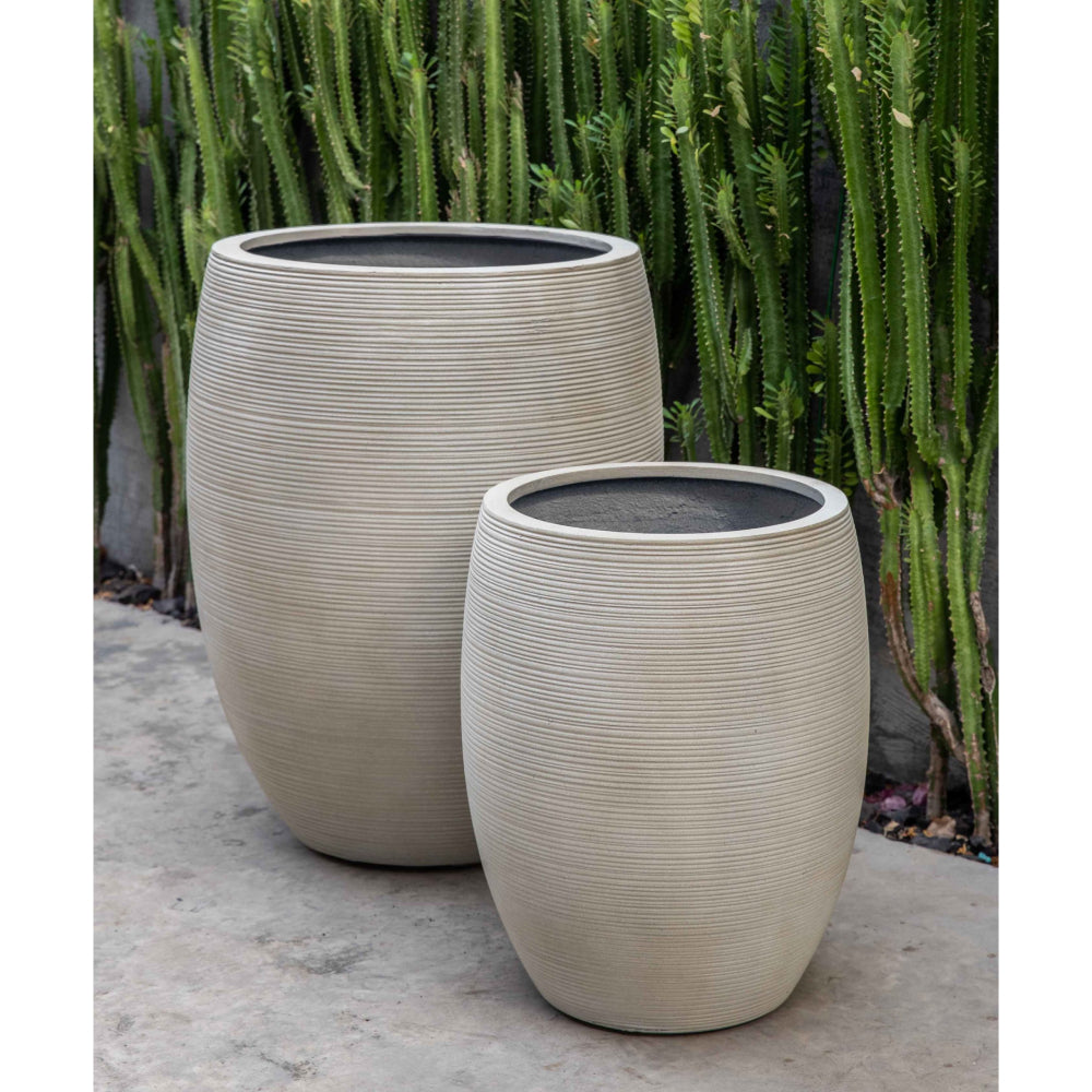 Ivory Lite Fiber Clay Tall Grooved Planter - Available in 2 Sizes
