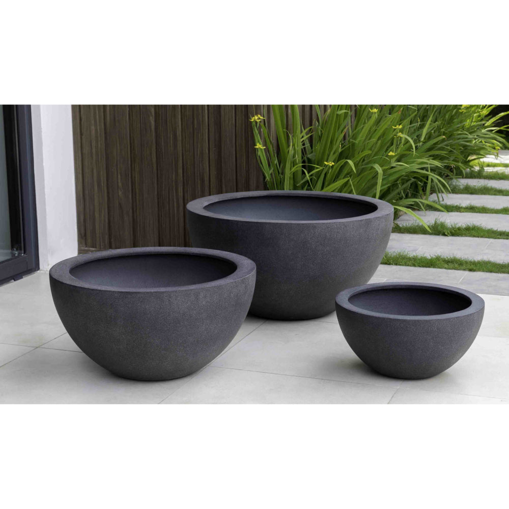 Charcoal Premium Lite Fiber Clay Bowl Planter - Available in 3