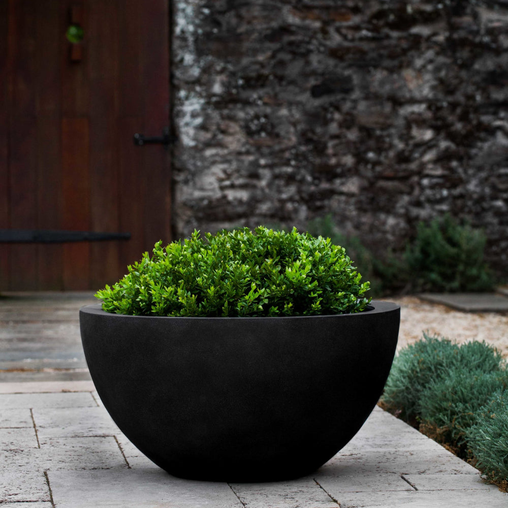 Onyx Black Lite Fiber Clay Bowl Planter - Available in 3 Sizes