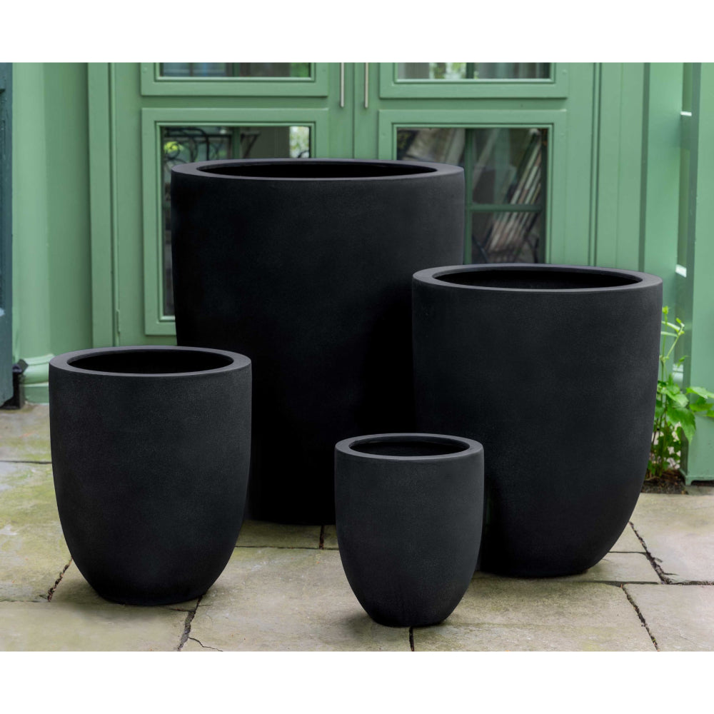 Onyx Black Lite Fiber Clay Bullet Planter - Available in 4 Sizes