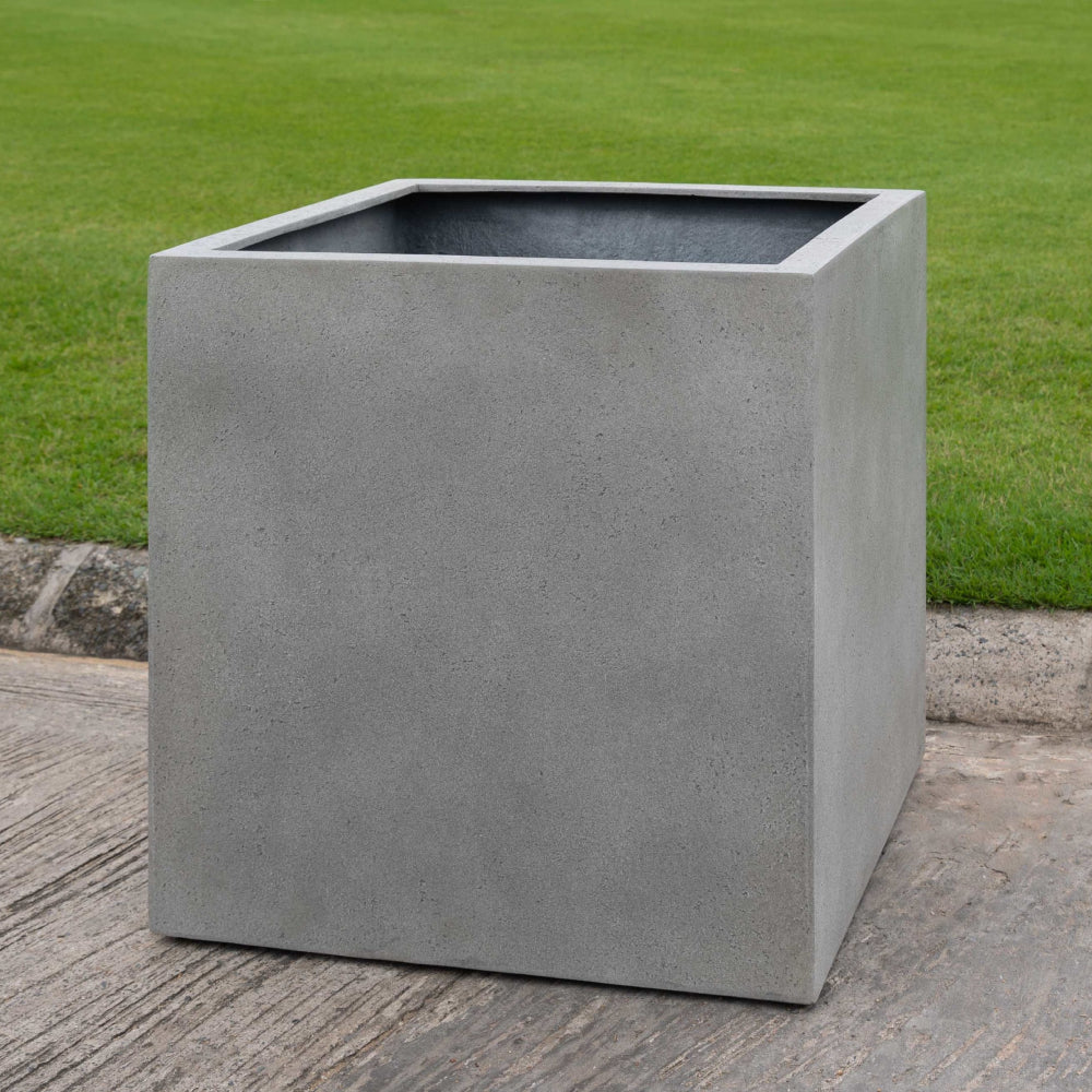Lite Fiber Clay Square Planter - Stone Grey