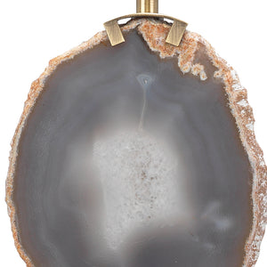 Agate Slice Table Lamp with Linen Drum Shade