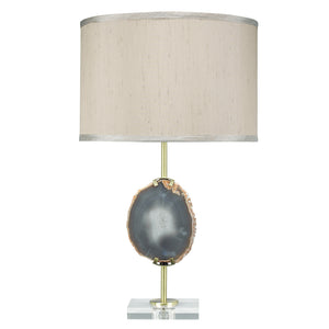 Agate Slice Table Lamp with Linen Drum Shade