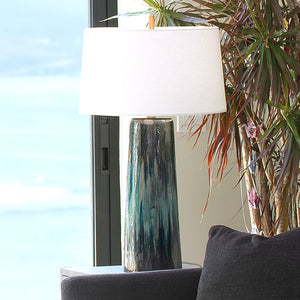 Brushstroke Table Lamp in Aqua, Dark Blue & Metallic Ombre Reactive Glaze Ceramic