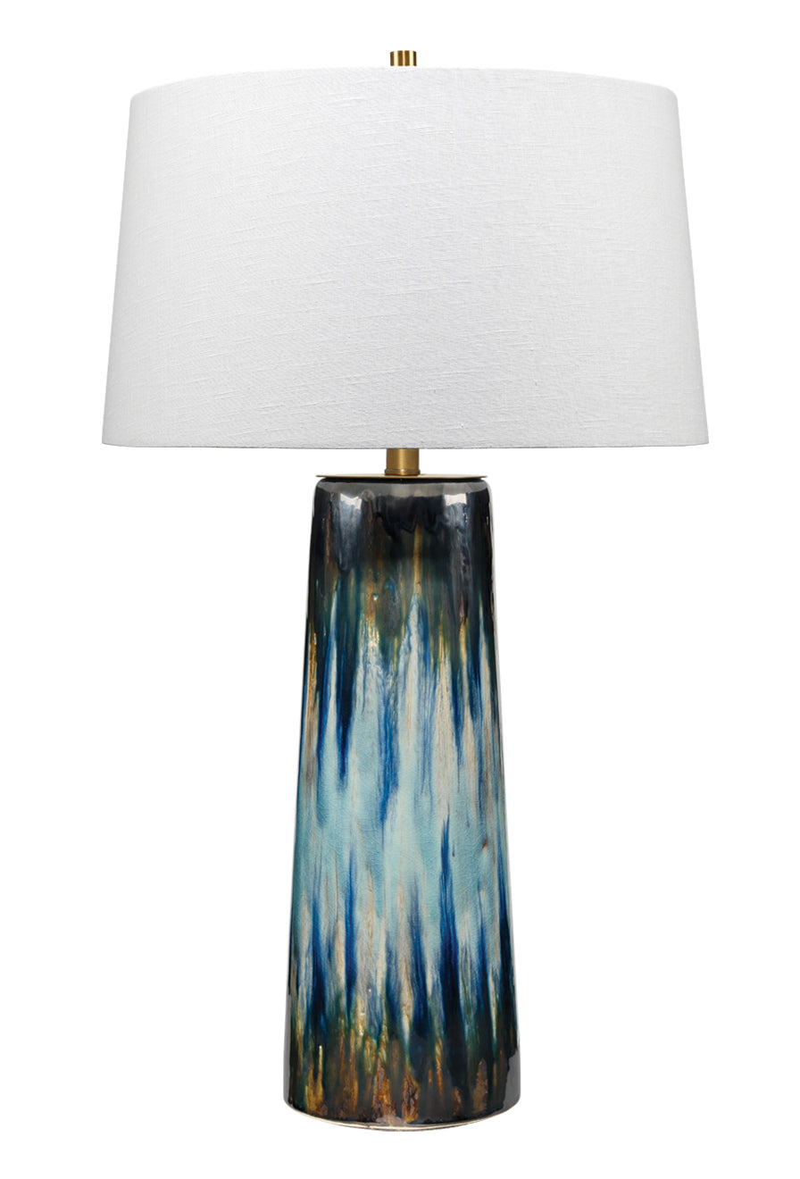 Brushstroke Table Lamp in Aqua, Dark Blue & Metallic Ombre Reactive Glaze Ceramic
