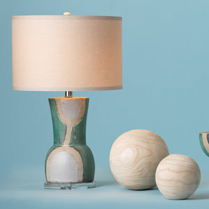 Tricolor Ceramic Vase Table Lamp with Linen Drum Shade