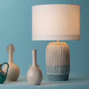 Hand Molded Ceramic Table Lamp with Linen Drum Shade