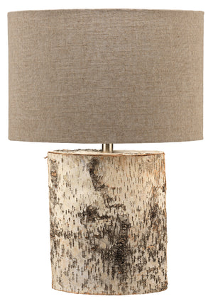 Forrester Table Lamp in Birch Veneer with  Oval Shade in Natural Linen