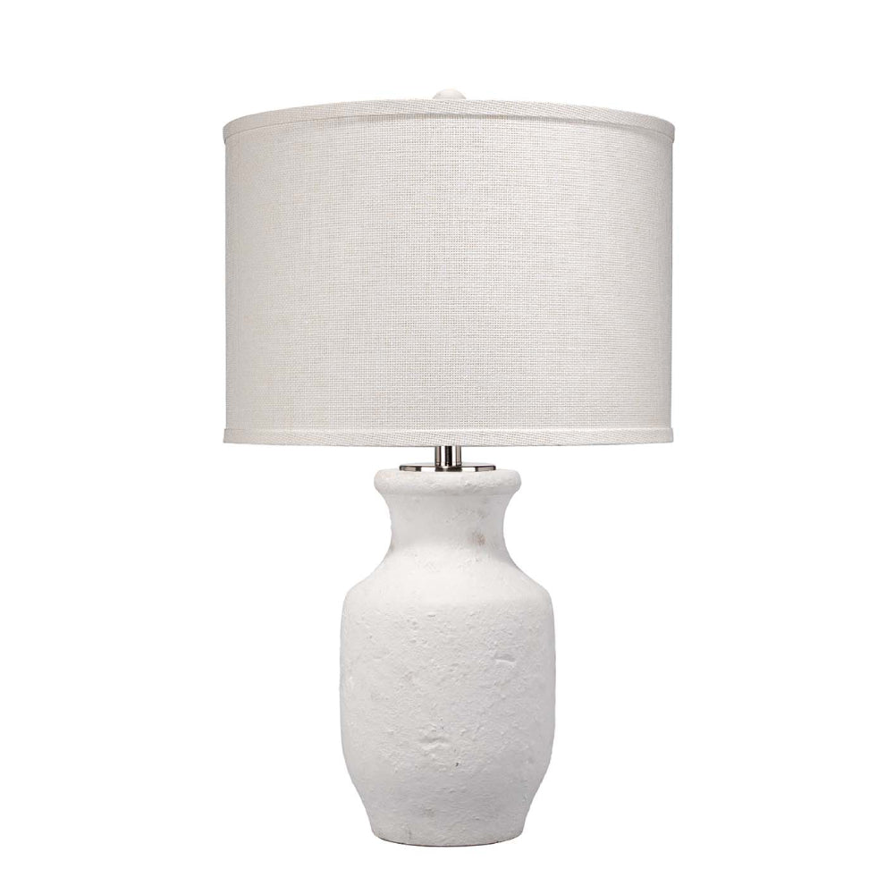 White Ceramic Table Lamp with Grass Cloth Shade