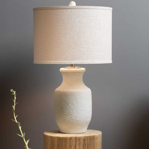 White Ceramic Table Lamp with Grass Cloth Shade