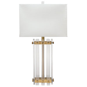Acrylic & Antique Brass Table Lamp with Linen Shade