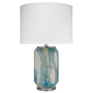 Watercolor Hand Blown Glass Table Lamp with Linen Shade