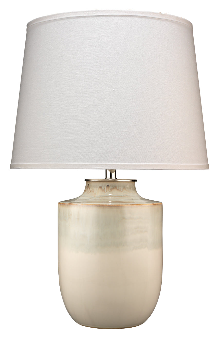 Lagoon Table Lamp in Cream Ceramic with Large Cone Shade in White Linen