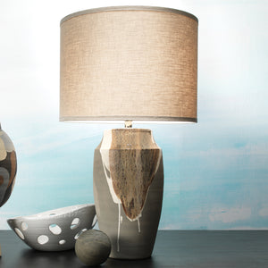 Hand-Painted Ceramic Landslide Table Lamp with Linen Drum Shade