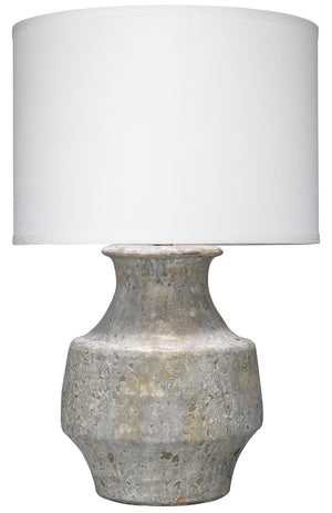 Masonry Table Lamp in Grey Ceramic with Classic Drum Shade in White Linen
