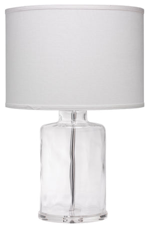 Napa Table Lamp in Clear Hammered Glass with Classic Drum Shade in White Linen