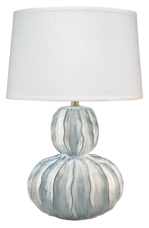 Oceane Gourd Table Lamp in White Ceramic with Custom Cone Shade in White Linen