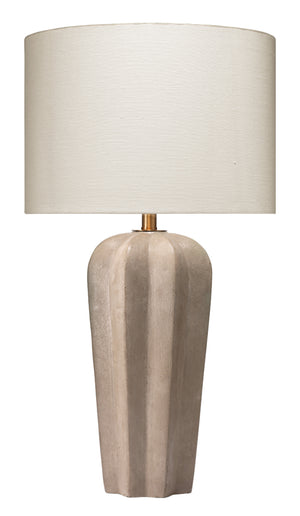 Regal Table Lamp in Grey Cement with Drum Shade in Off White Linen