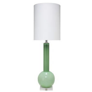 Tall Glass Table Lamp with Drum Shade – Leaf Green