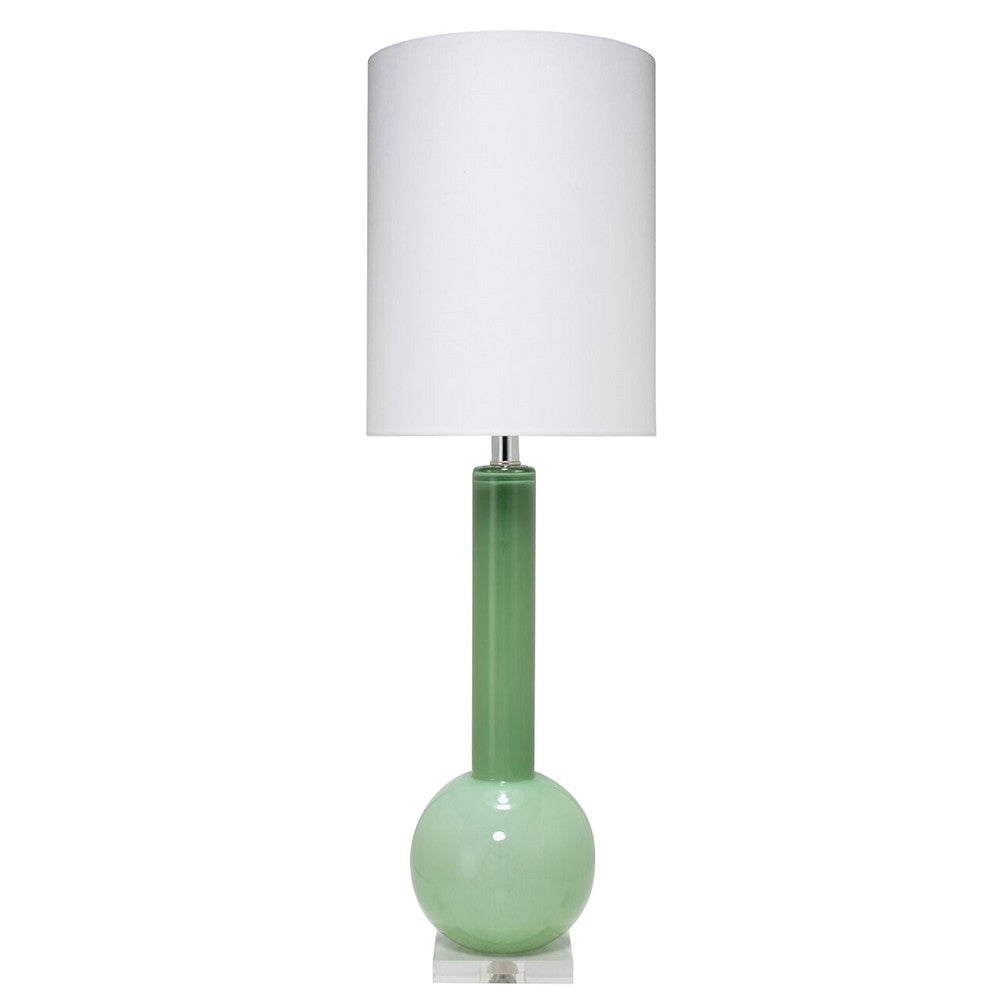 Tall Glass Table Lamp with Drum Shade – Leaf Green