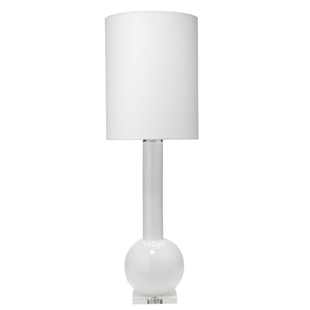 Tall Glass Table Lamp with Drum Shade – White
