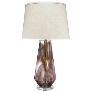 Purple Watercolor Glass Table Lamp with Linen Shade