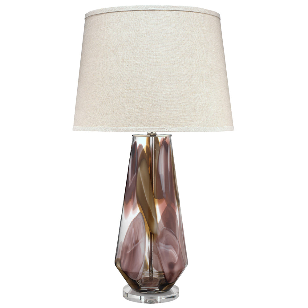 Purple Watercolor Glass Table Lamp with Linen Shade