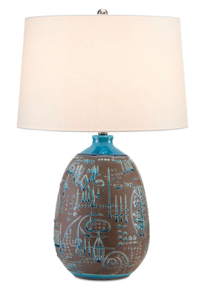 Currey and Company Zelda Table Lamp - Antique Brown/Aged Blue/Antique Nickel