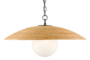 Pembry Pendant - Satin Black/Natural Rattan
