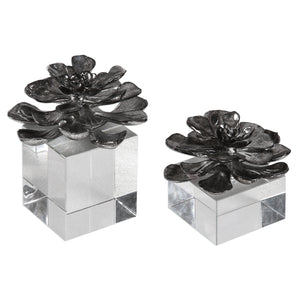 Indian Lotus Metallic Silver Flowers S/2