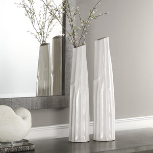 Kenley Crackled White Vases S/2