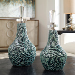 Almera Dark Teal Bottles, S/2