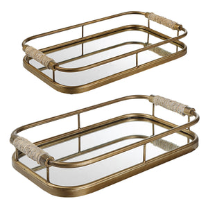 Rosea Brushed Gold Trays, S/2