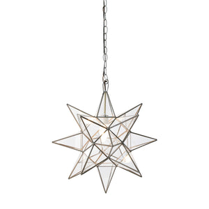 Worlds Away Small Star Pendant Light – Clear Glass & Oxidized Metal