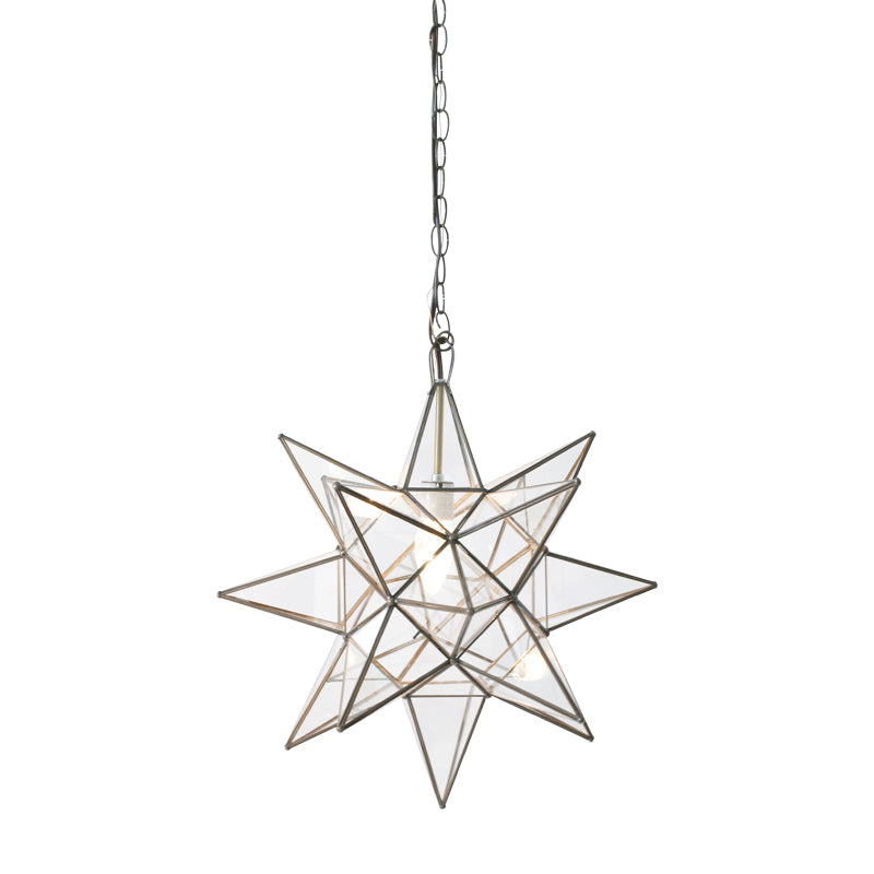 Worlds Away Small Star Pendant Light – Clear Glass & Oxidized Metal