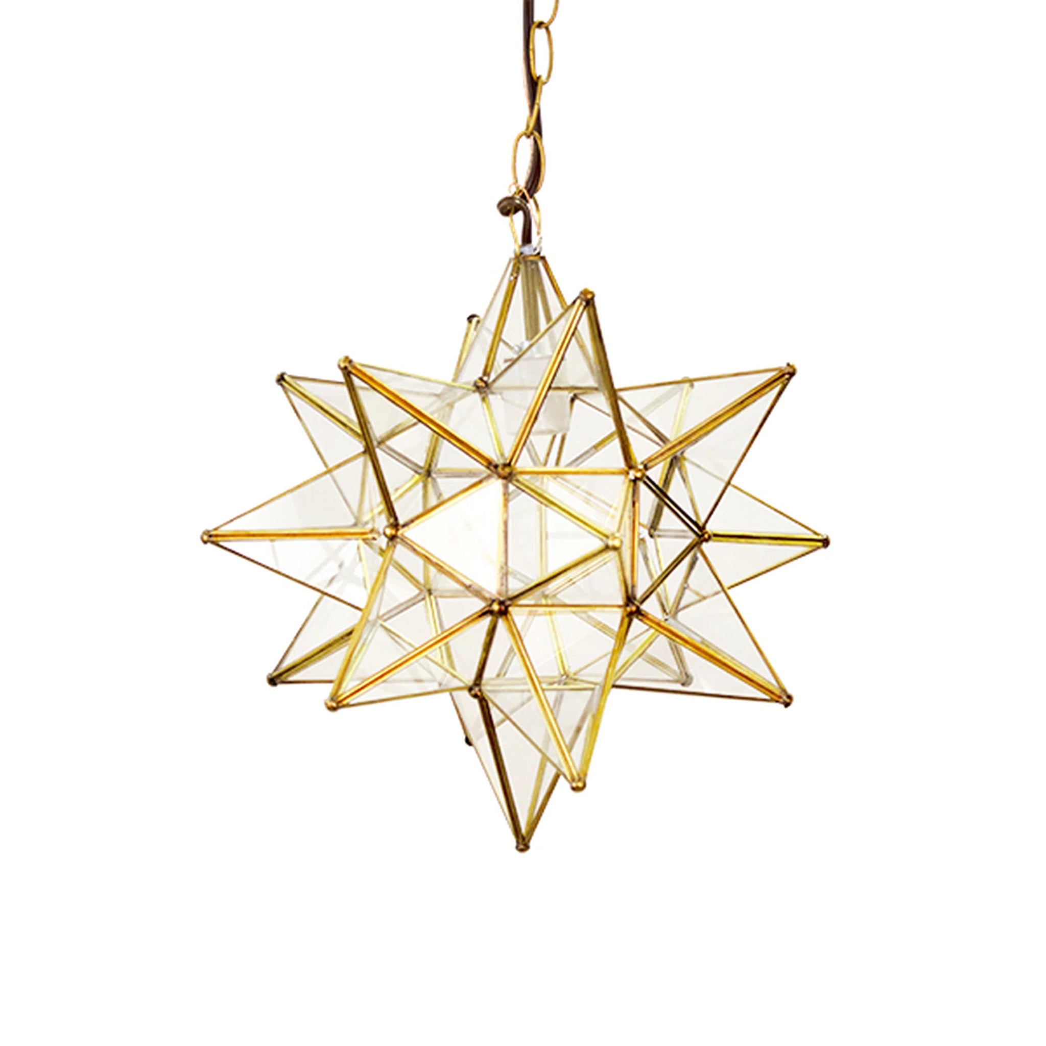 Worlds Away Medium Star Pendant Light - Clear Glass & Brass
