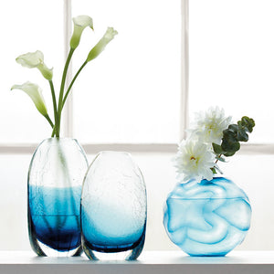 Large Handblown Crackled Glass Vase – Blue | Adela Collection | Villa & House