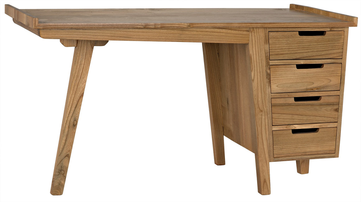 Noir Kennedy 4 Drawer Desk - Natural