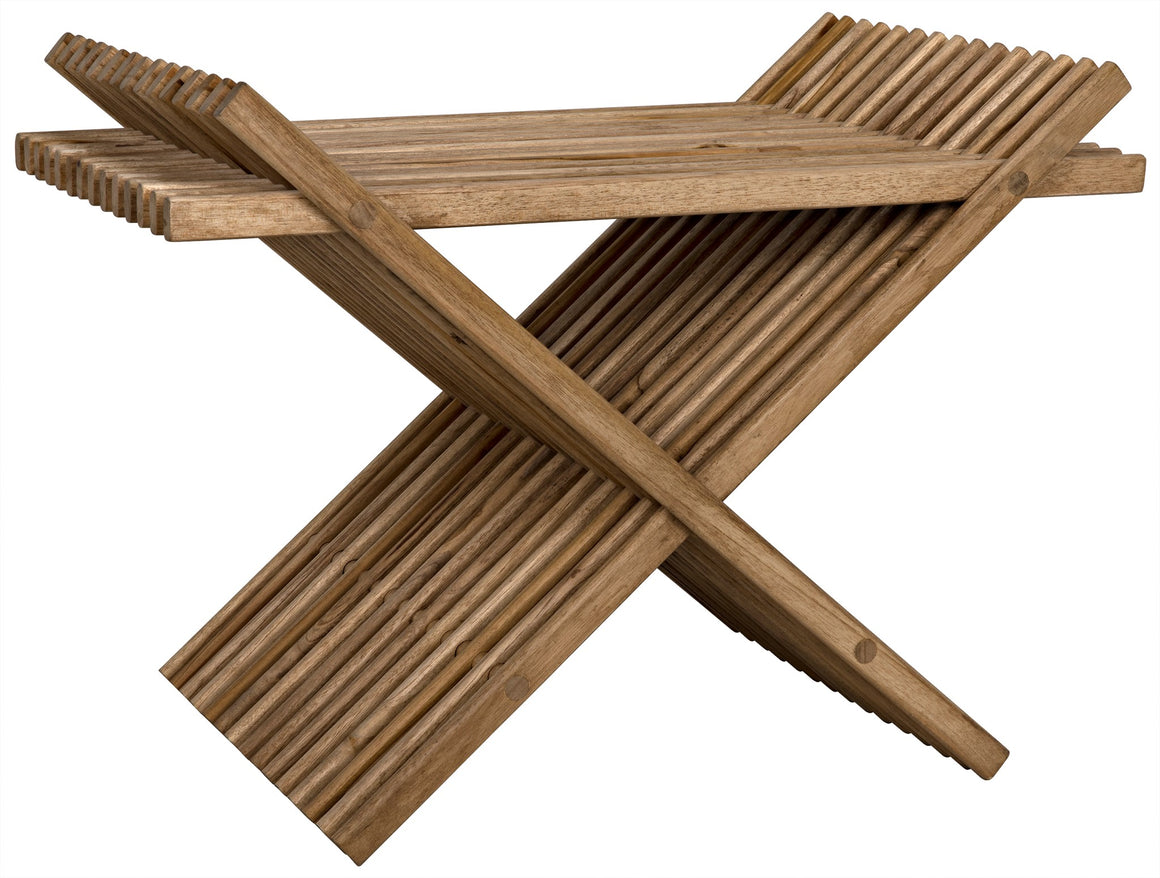 Noir Dede Slatted Criss-Cross Stool - Natural Teak