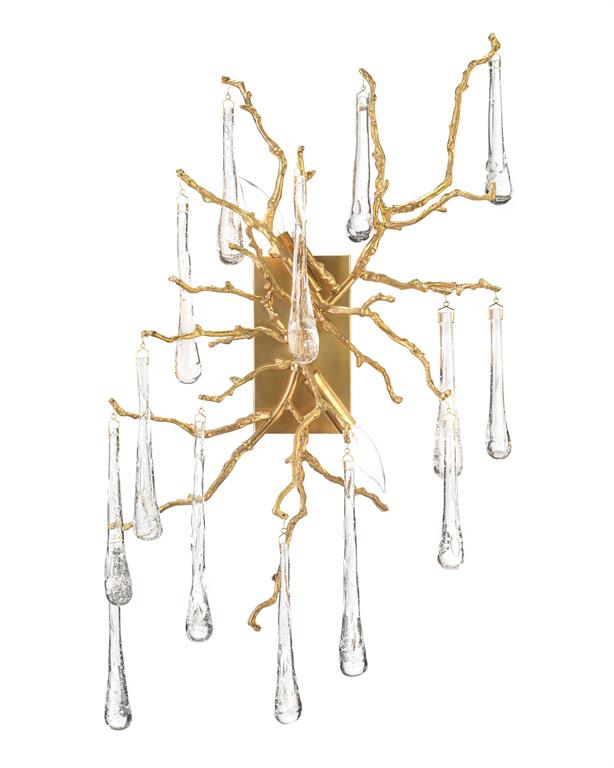 Brass and Glass Teardrop Two-Light Wall Sconce