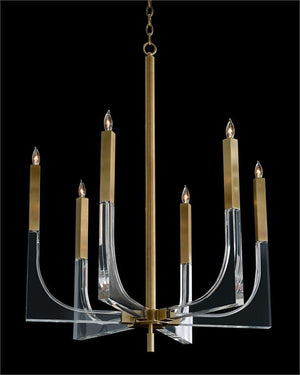 Acrylic and Brass Six-Light Chandelier