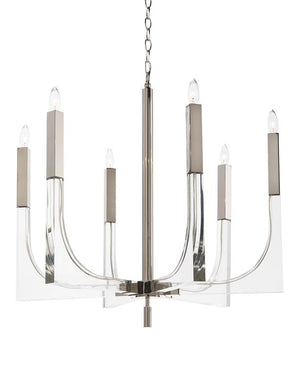 Acrylic and Nickel Six-Light Chandelier