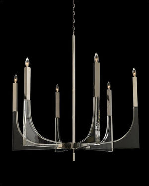 Acrylic and Nickel Six-Light Chandelier