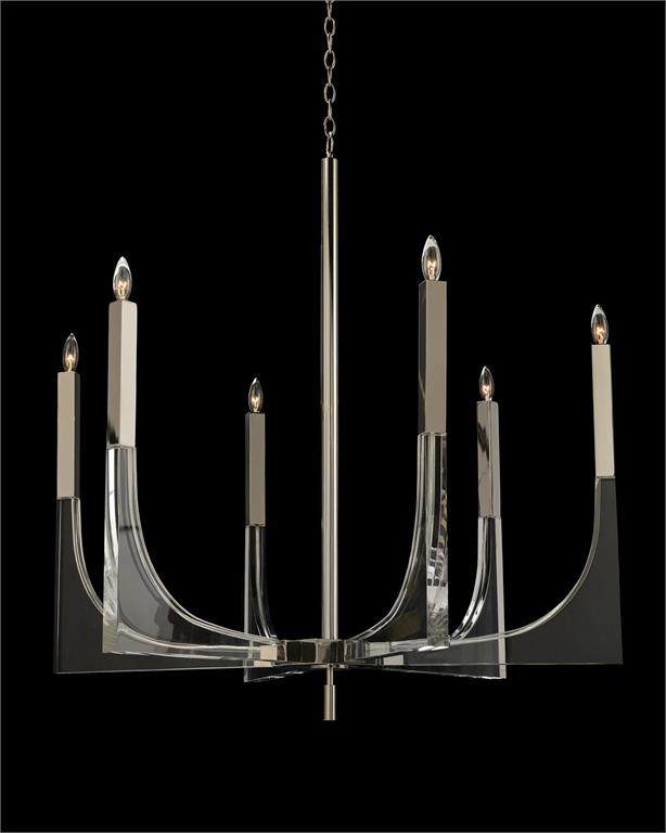 Acrylic and Nickel Six-Light Chandelier