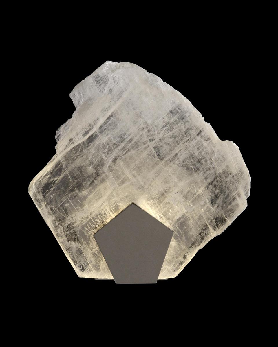 Moonlight Sonata:  Selenite Pane Single-Light Wall Sconce in Polished Stainless Steel Finish