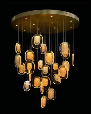 Layered Glass Thirty-Nine-Light Drop Pendant Chandelier