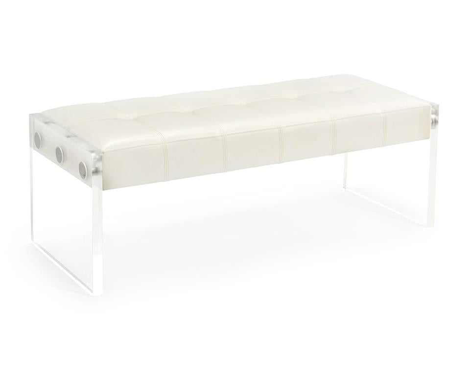 Clarice White Leather Bench