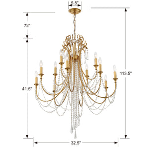 Arcadia 12 Light Antique Gold Chandelier