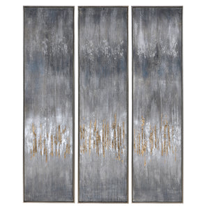 Gray Showers Hand Painted Canvases, Set/3