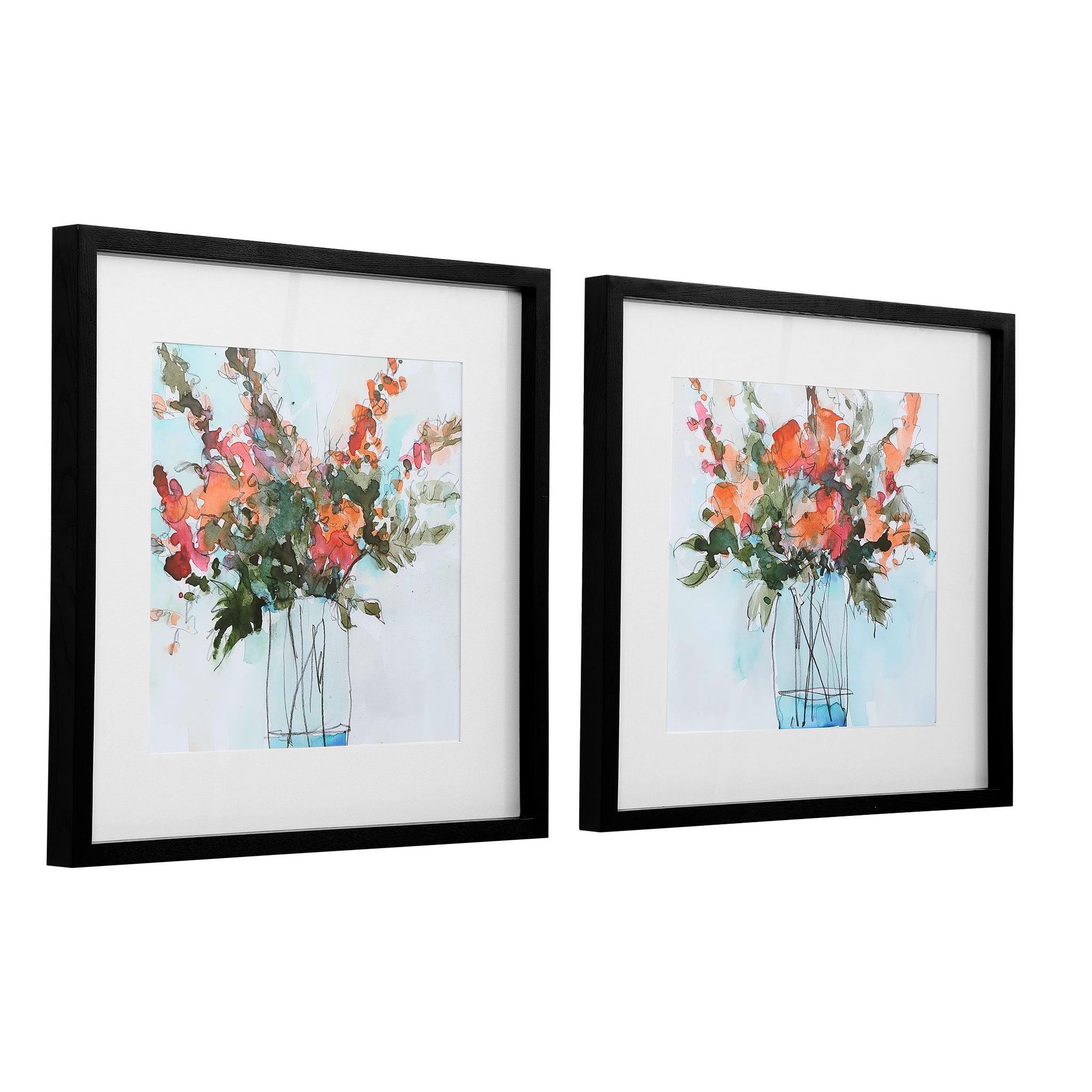 Fresh Flowers Watercolor Prints, S/2